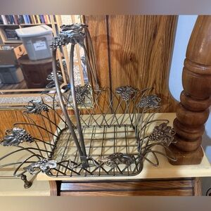 Silver Plated Vintage Metal Wire Basket with Floral Design